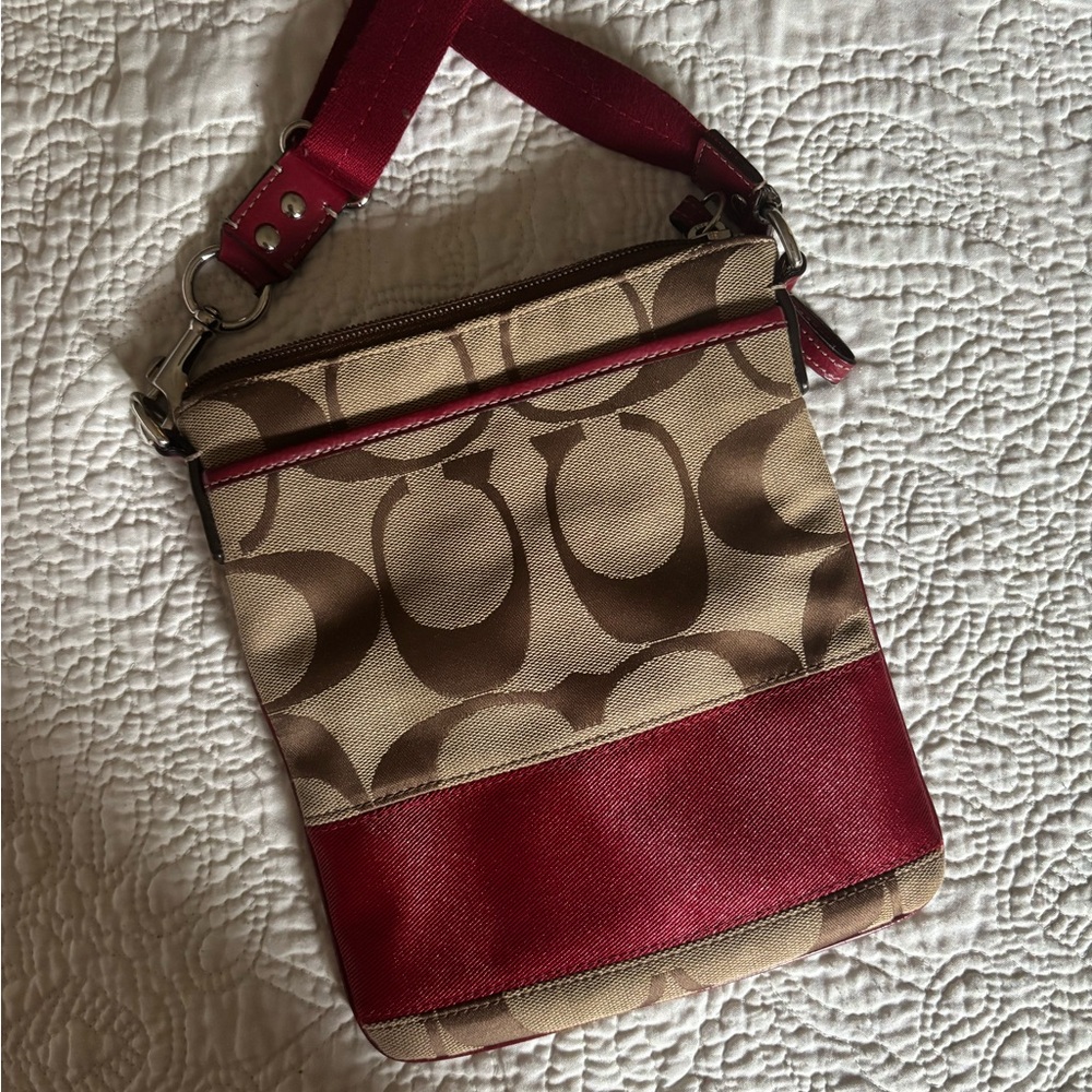 Coach Red and Brown Crossbody Bag with Signature Design